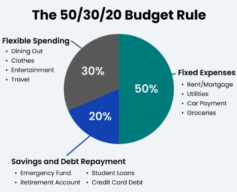 Pie chart showing the 50/30/20 budgeting rule for mastering your money